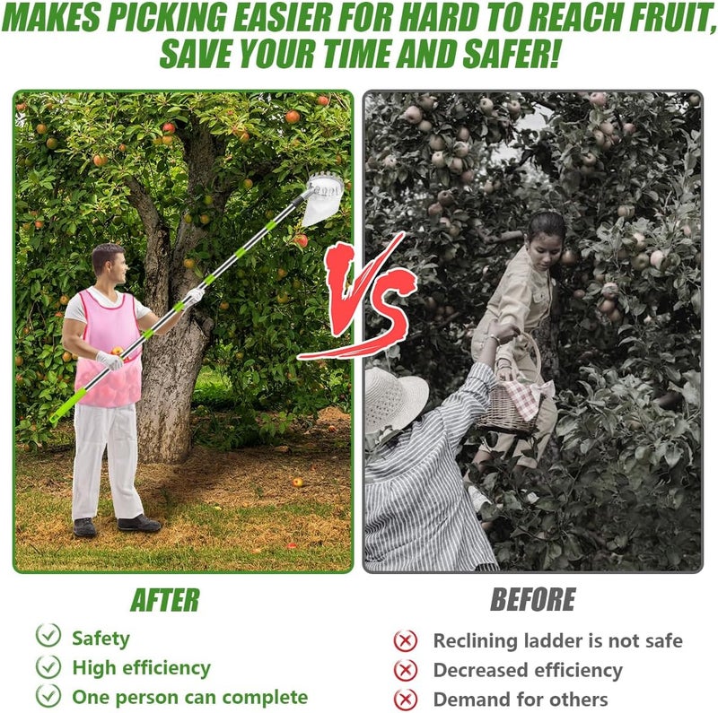 Nexstron Fruit Picker and Gardening Harvest Storage Apron Set - 2.8m/9.2ft Fruit Picker Tool with Telescopic Handle, Stainless Steel Connecting Pole and Drawstring Storage Bag, Picker for Apple Lemon Cherry - Image 4